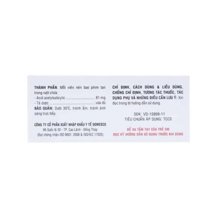 Thuốc Aspirin Domesco (81mg) Phòng Ngừa Nhồi Máu Cơ Tim, đột Quỵ (4)