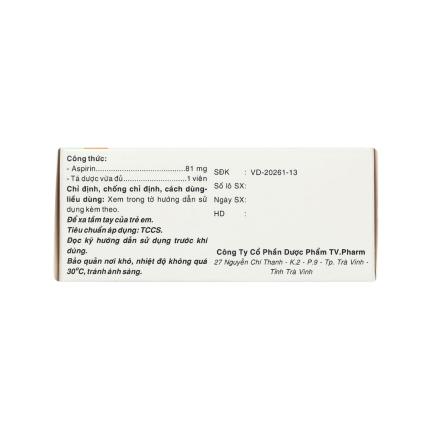 Thuốc Aspirin TV Pharm (81mg) Phòng Ngừa Nhồi Máu Cơ Tim, đột Quỵ (3)