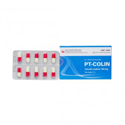 Mặt trước thuốc Pt - Colin 100mg điều trị rối loạn mạch máu não và hội chứng Pakinson