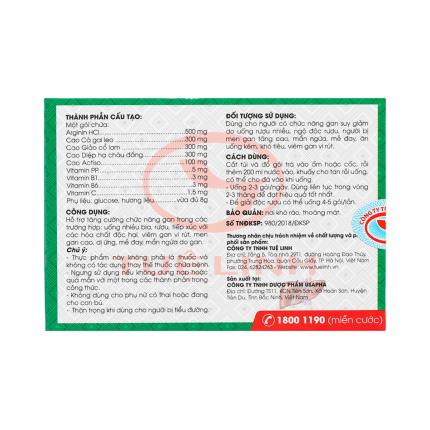 Mặt sau  Trà giải độc gan Tuệ Linh