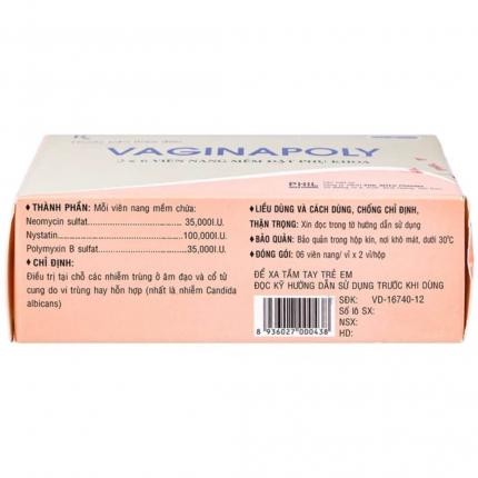 Vaginapoly hộp 2 vỉ x 6 viên nang mềm đặt phụ khoa Phil