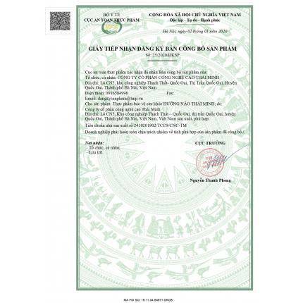 Giấy tiếp nhận đăng ký bản công bố sản phẩm Dưỡng Não Thái Minh