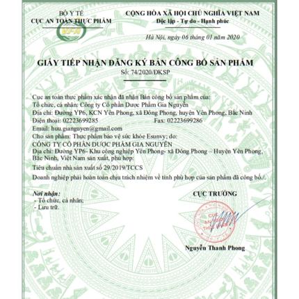 Giấy đăng ký công bố sản phẩm Esunvy