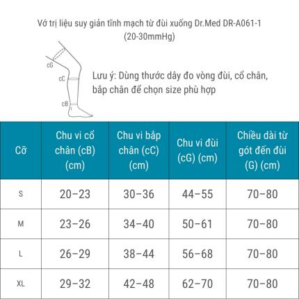Vớ Trị Liệu Suy Giản Tĩnh Mạch Từ đùi Xuống Dr Med DR A061 1 (20 30mmHg)