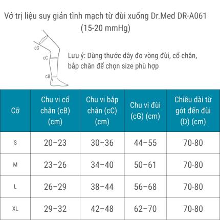 Vớ điều trị suy tĩnh mạch ngang đùi A061 đầy đủ 3 size