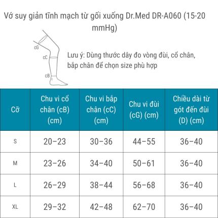 Vớ Suy Giản Tĩnh Mạch Từ Gối Xuống Dr Med DR A060 (15 20 MmHg)