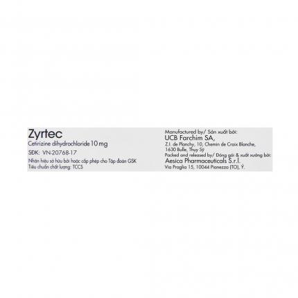 Zyrtec - Điều trị viêm mũi dị ứng, mề đay