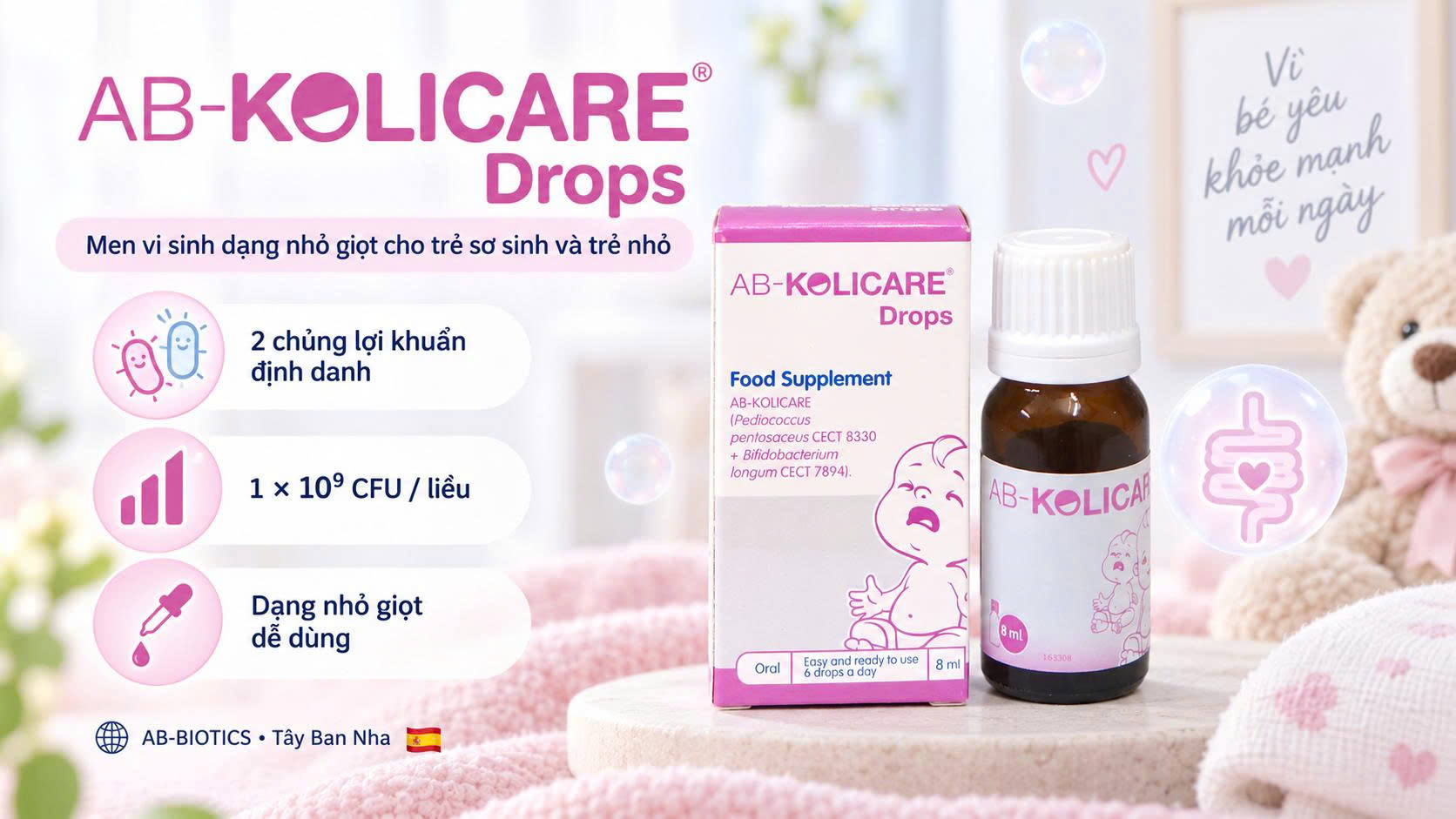 Men vi sinh AB-Kolicare Drops dạng nhỏ giọt cho trẻ sơ sinh và trẻ nhỏ