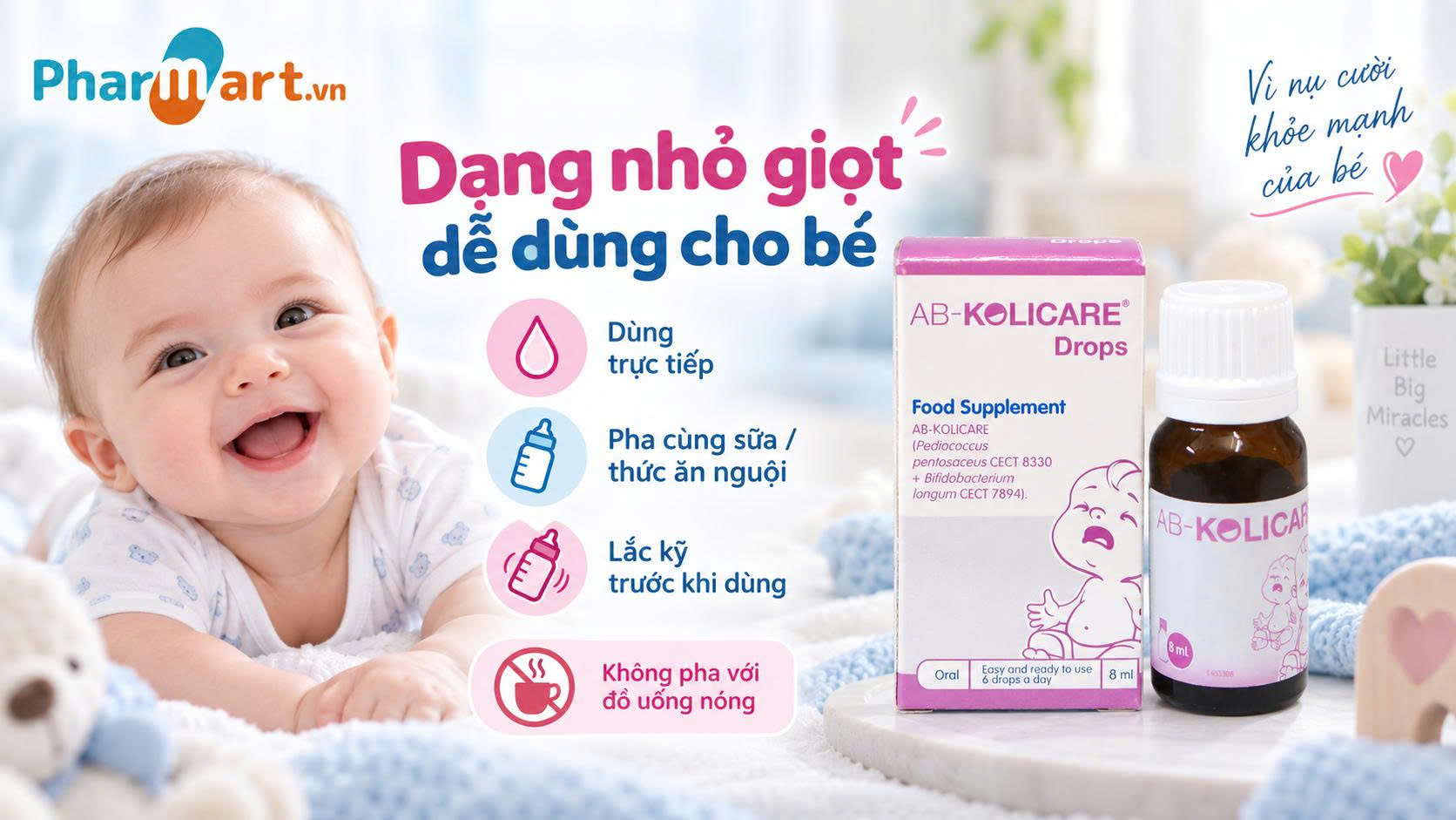 AB-Kolicare Drops có thể dùng trực tiếp hoặc trộn cùng thức ăn cho bé