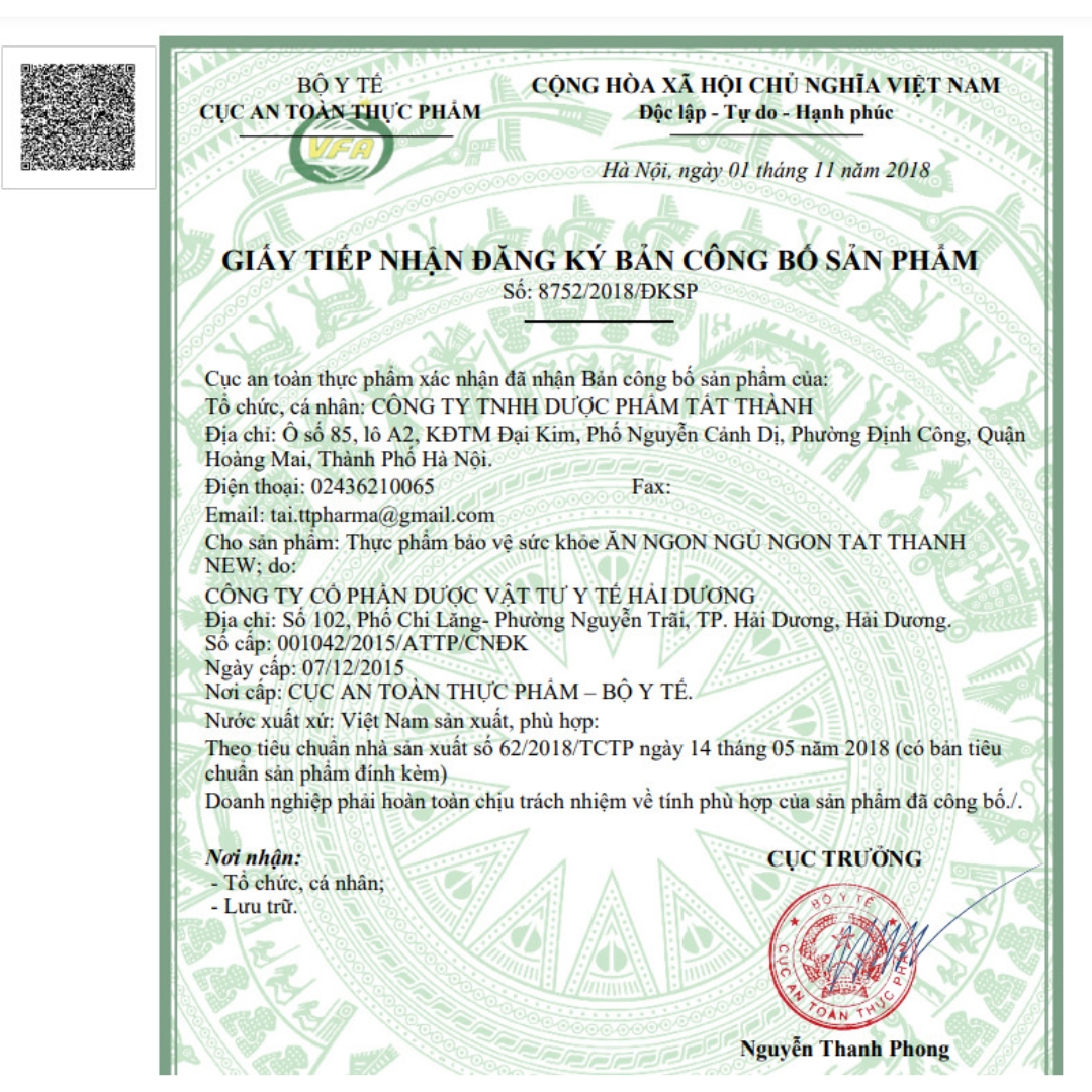 Bản công bố Ăn ngon ngủ ngon Tat Thanh New