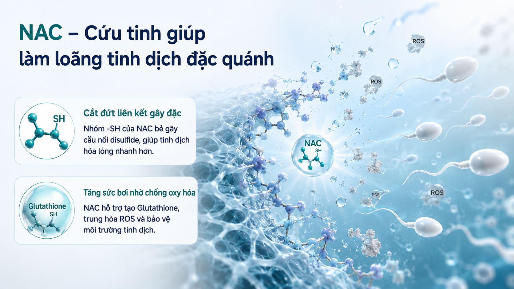 NAC hỗ trợ giảm độ nhớt tinh dịch, tăng khả năng di chuyển của tinh trùng