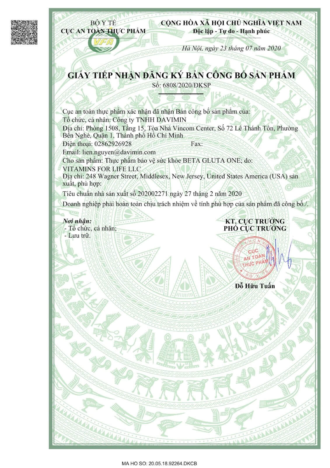 Giấy đăng ký công bố sản phẩm