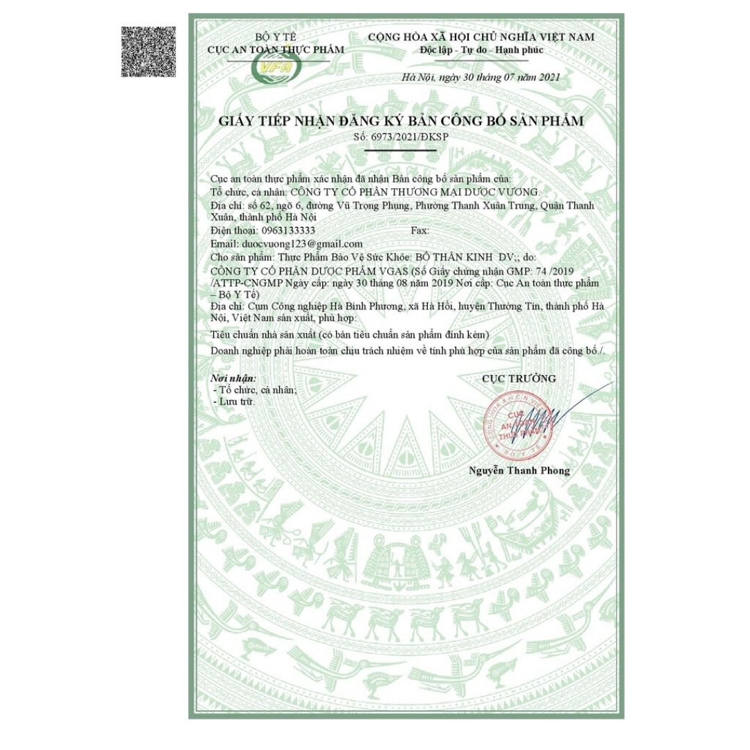 Bản công bố sản phẩm của Bổ thần kinh Dược Vương