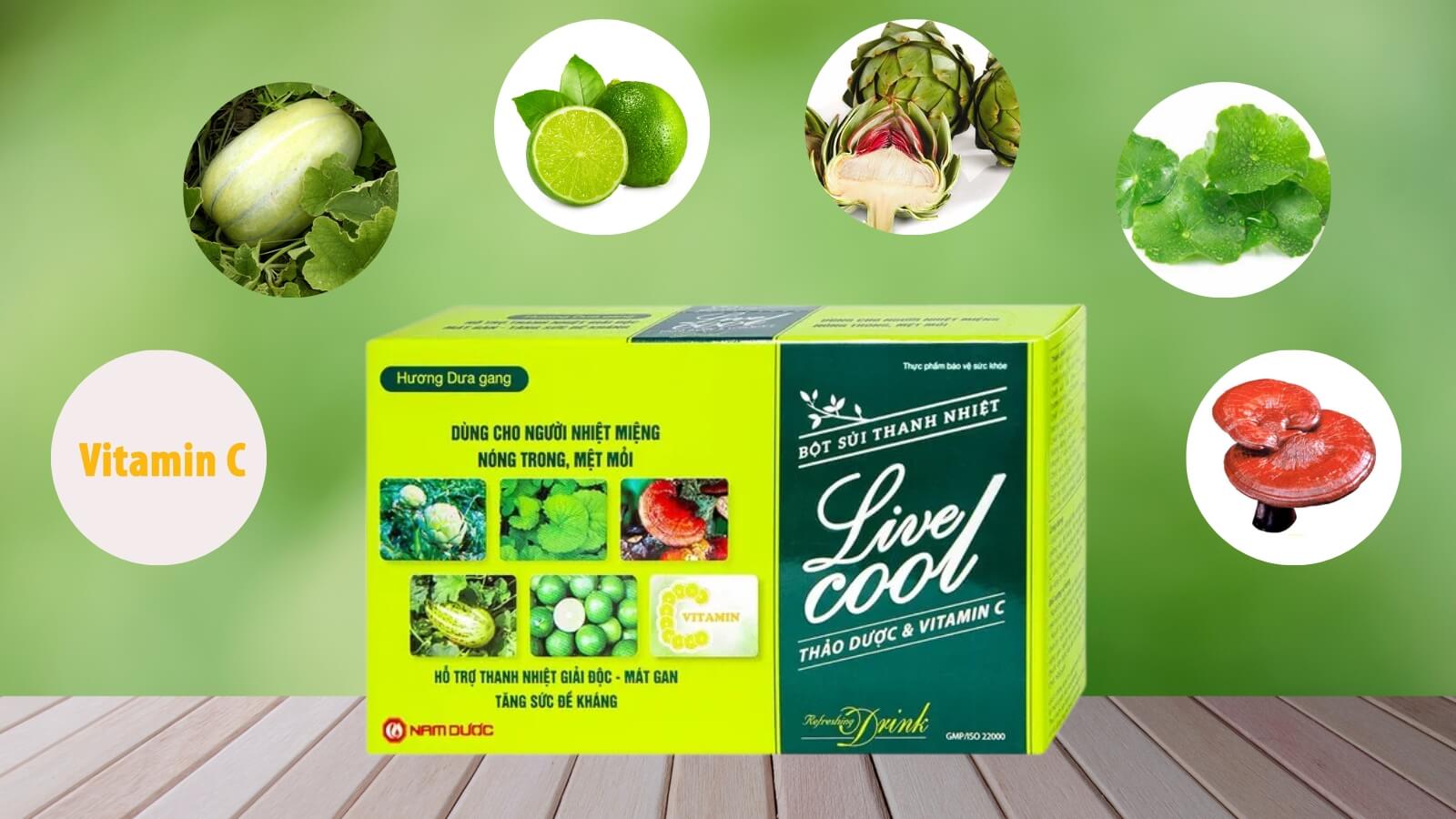 Bột sủi thanh nhiệt Livecool – Hương dưa gang có thành phần là các thảo dược tự nhiên