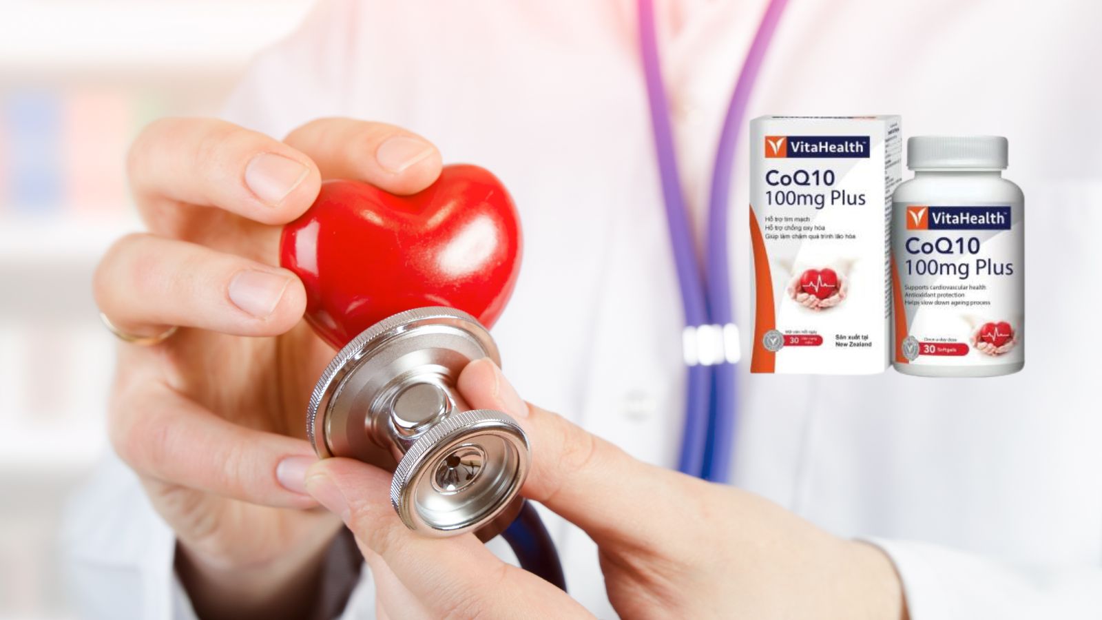 CoQ10 100mg Plus VitaHealth là lựa chọn tuyệt vời cho những người muốn bảo vệ sức khỏe tim mạch, duy trì năng lượng và cải thiện sức khỏe tổng thể.