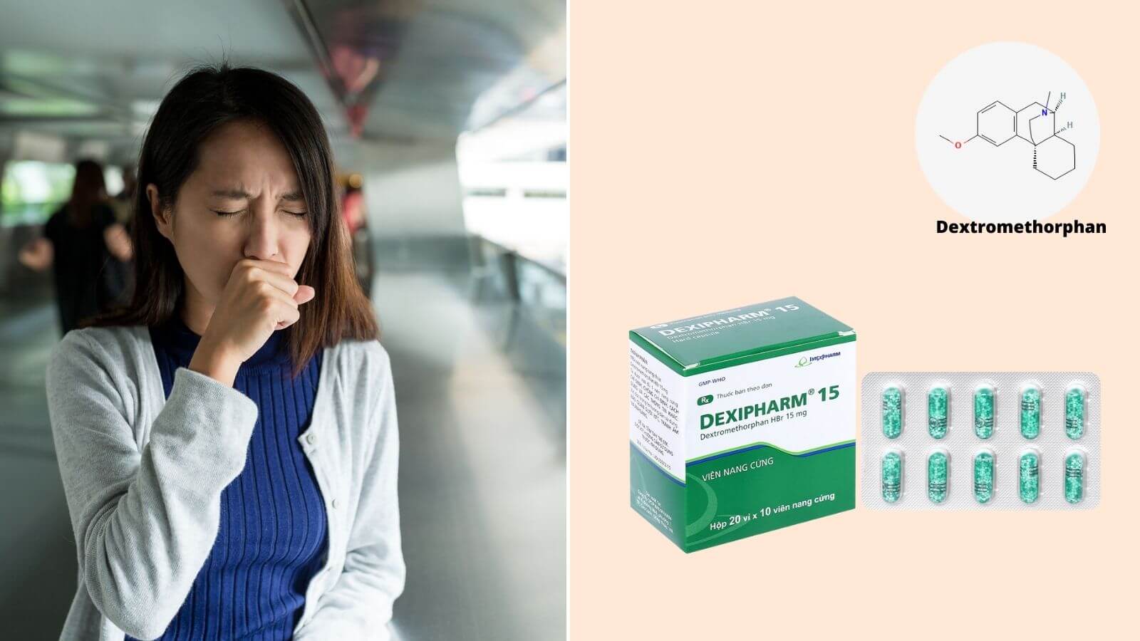 Dextromethorphan có trong Dexipharm 15mg có công dụng ức chế ho
