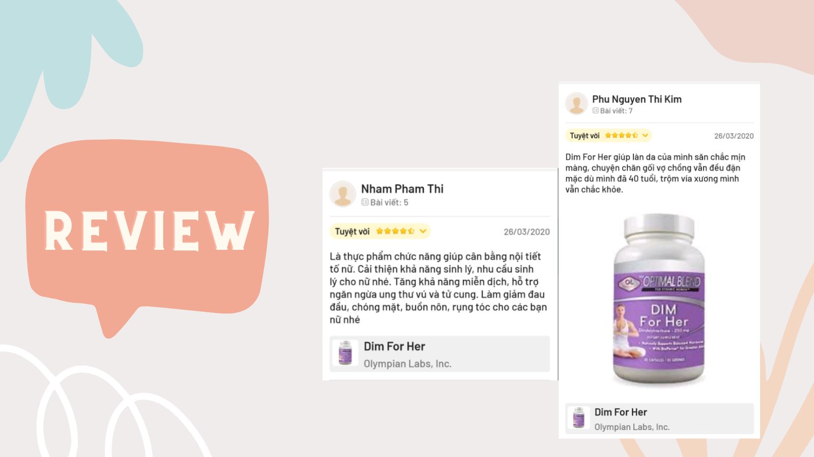 Một số review về DIM For Her trên các diễn đàn về chăm sóc sắc đẹp