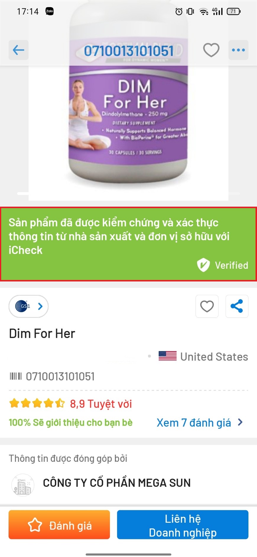 DIM For Her đã được kiểm chứng bởi phần mềm icheck.