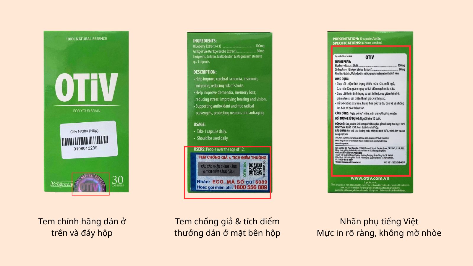 Các đặc điểm nhận biết sản phẩm Bổ não OTiv chính hãng
