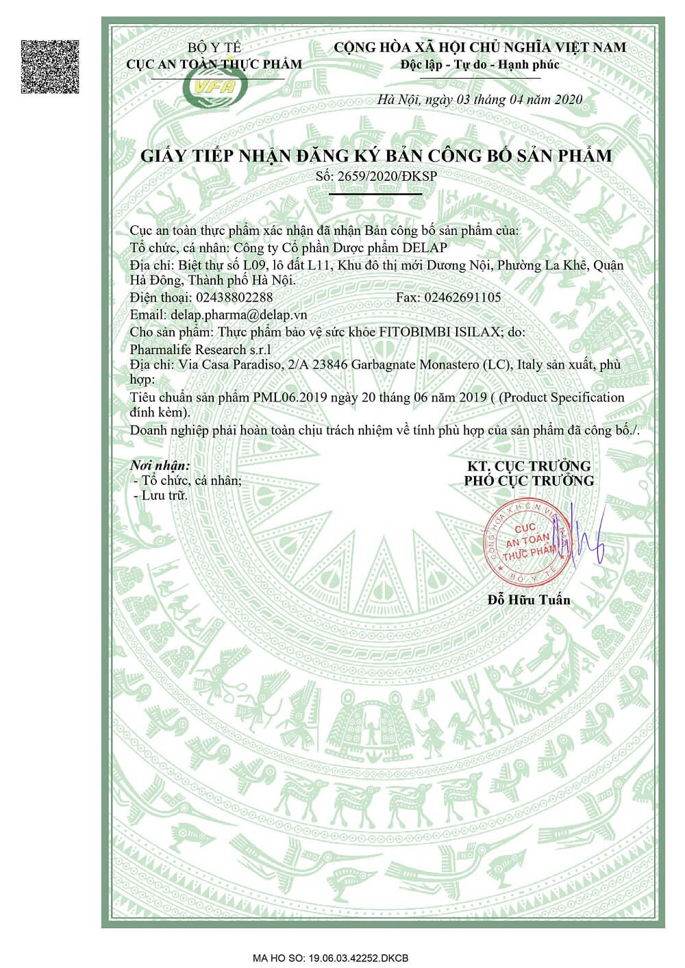 Bản công bố sản phẩm Fitobimbi Isilax