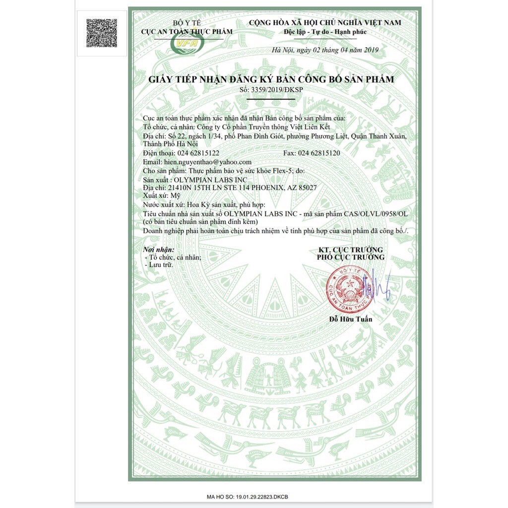 Giấy công bố đăng ký sản phẩm Flex-5