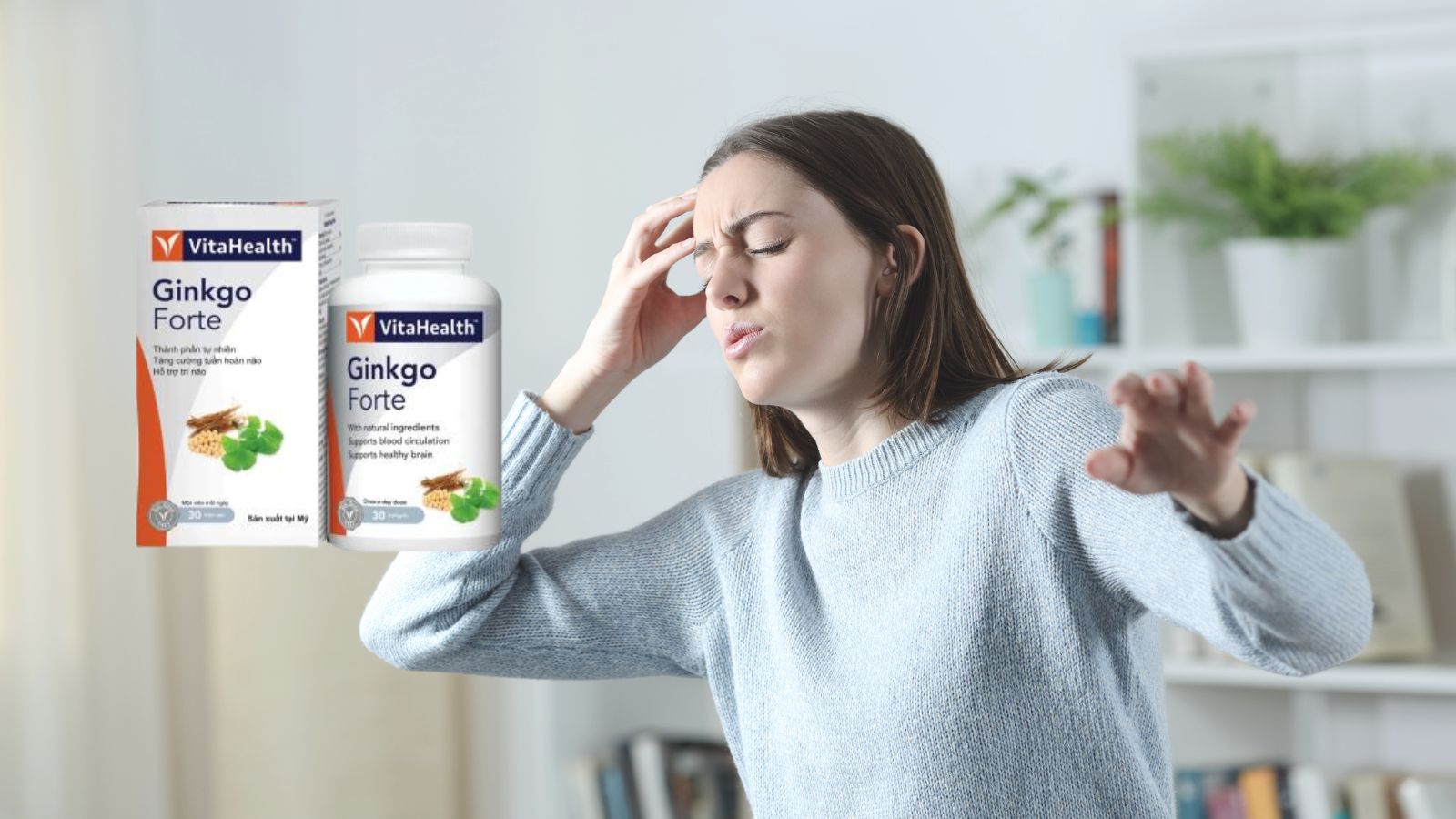 Ginkgo Forte VitaHealth với thành phần chính là Lá Bạch quả, Nhân sâm Hàn Quốc, và Lecithin giúp hỗ trợ hoạt huyết và tăng cường lưu thông máu não