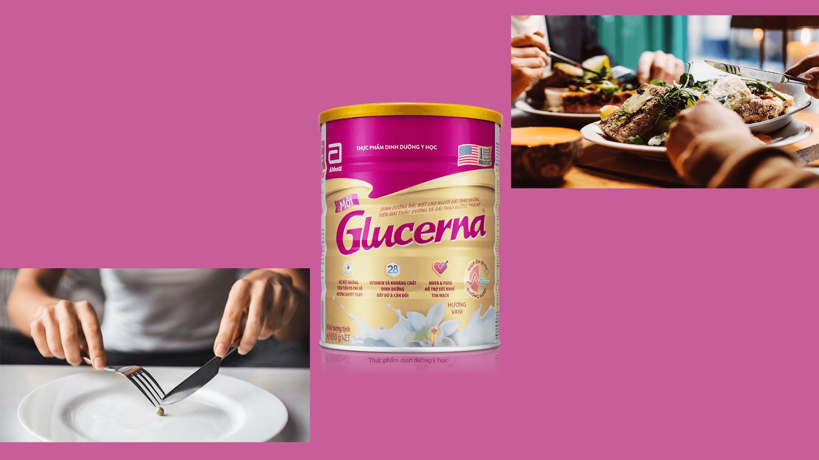 Có thể dùng Glucerna bột hương vani 400g thay bữa ăn chính hoặc phụ