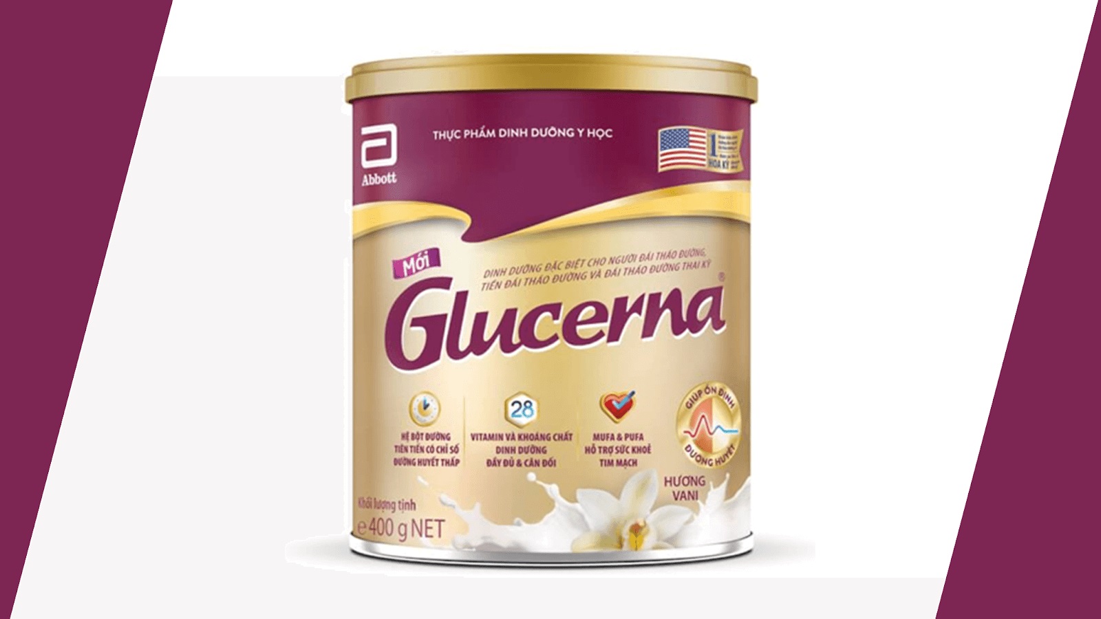 Glucerna dạng bột hương vani 400g dành cho người tiểu đường