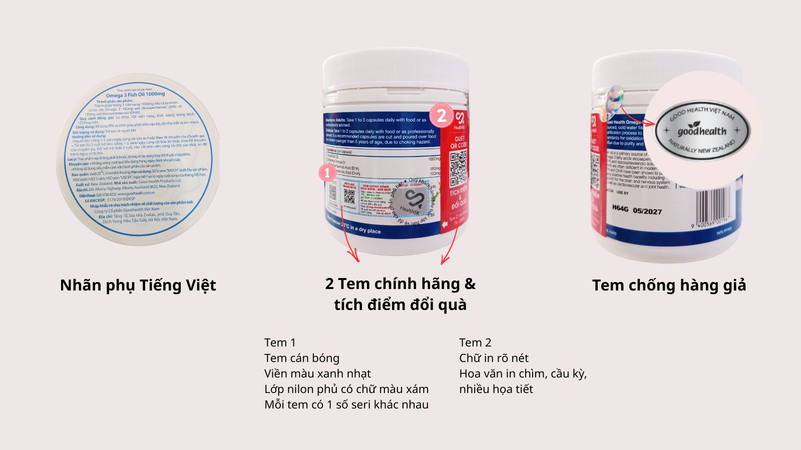 Đặc điểm nhận biết Good Health Omega 3 Fish Oil 1000mg chính hãng