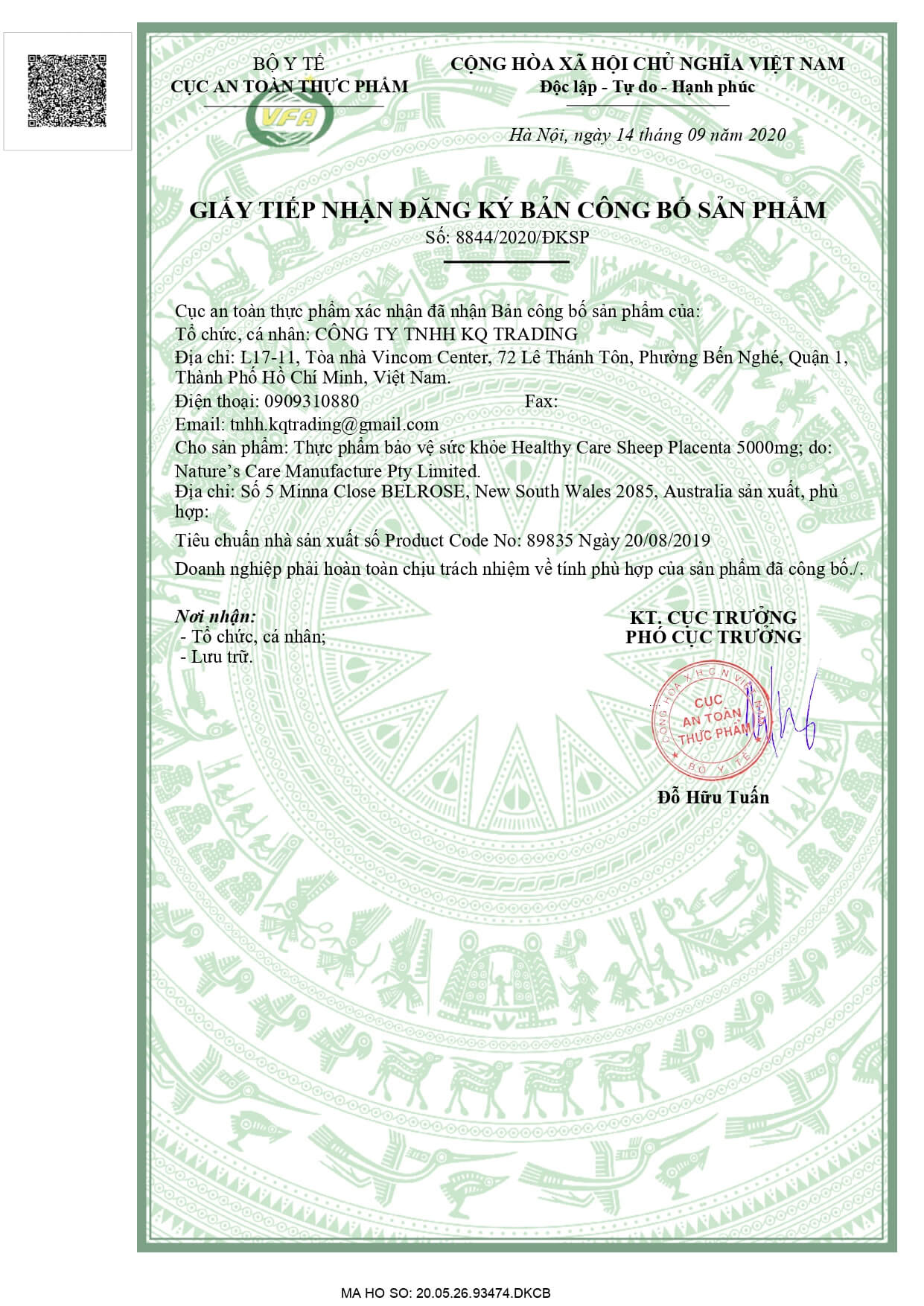 Bản đăng ký công bố sản phẩm