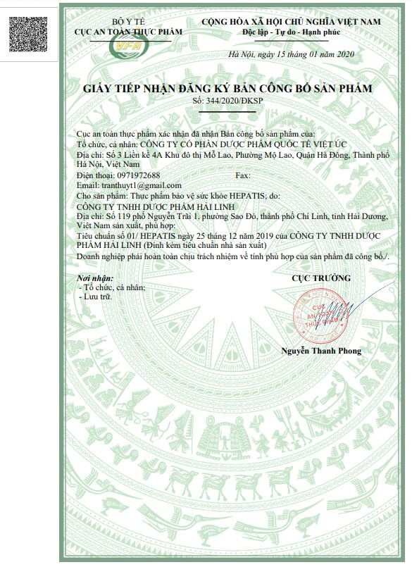 Giấy công bố đăng ký Hepatis