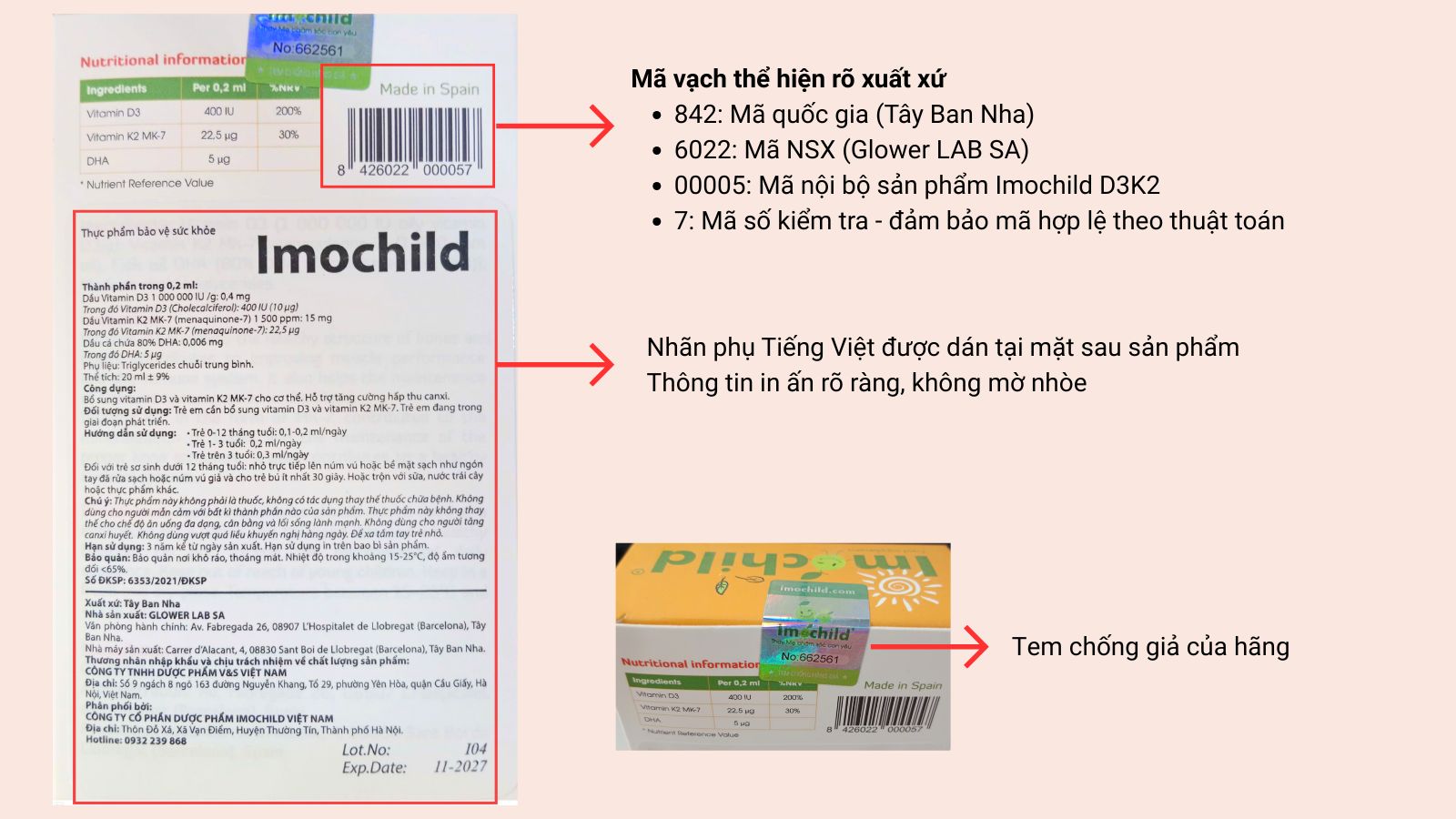 Các đặc điểm nhận biết sản phẩm Imochild Vitamin D3&K2 chính hãng