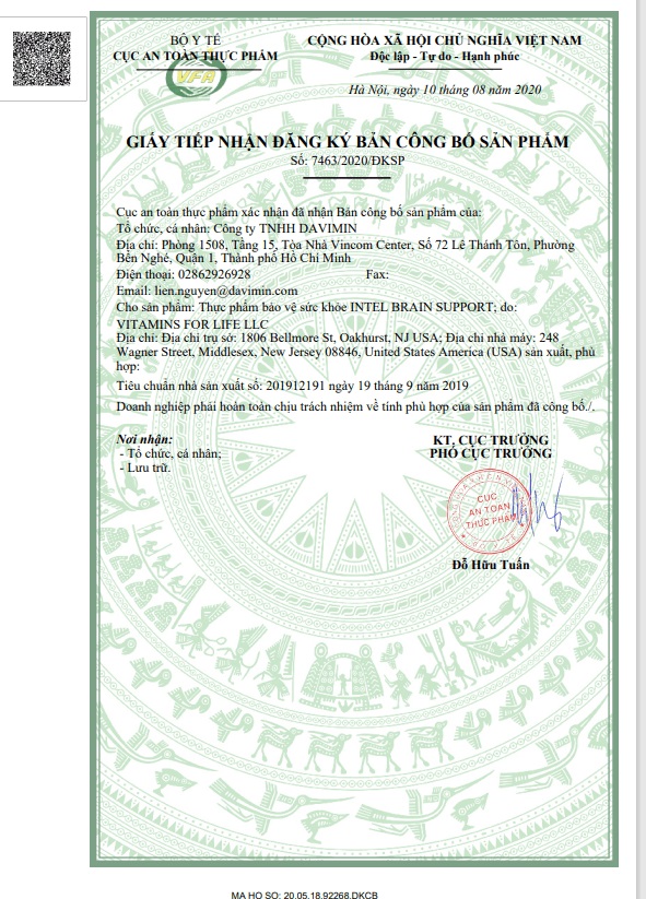 Giấy đăng ký công bố của Intel Brain Support