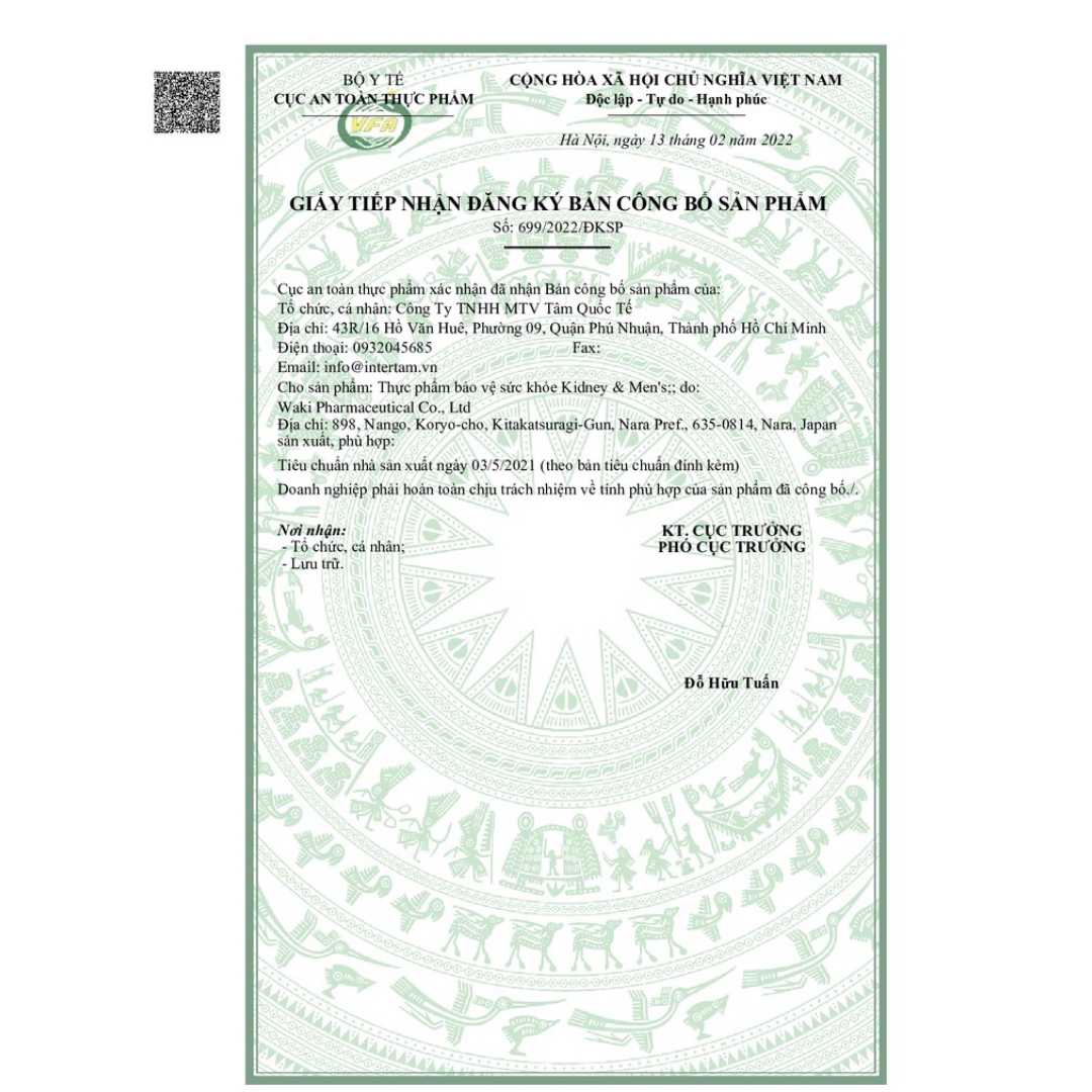 Giấy đăng kí công bố của Kidney Men's Waki