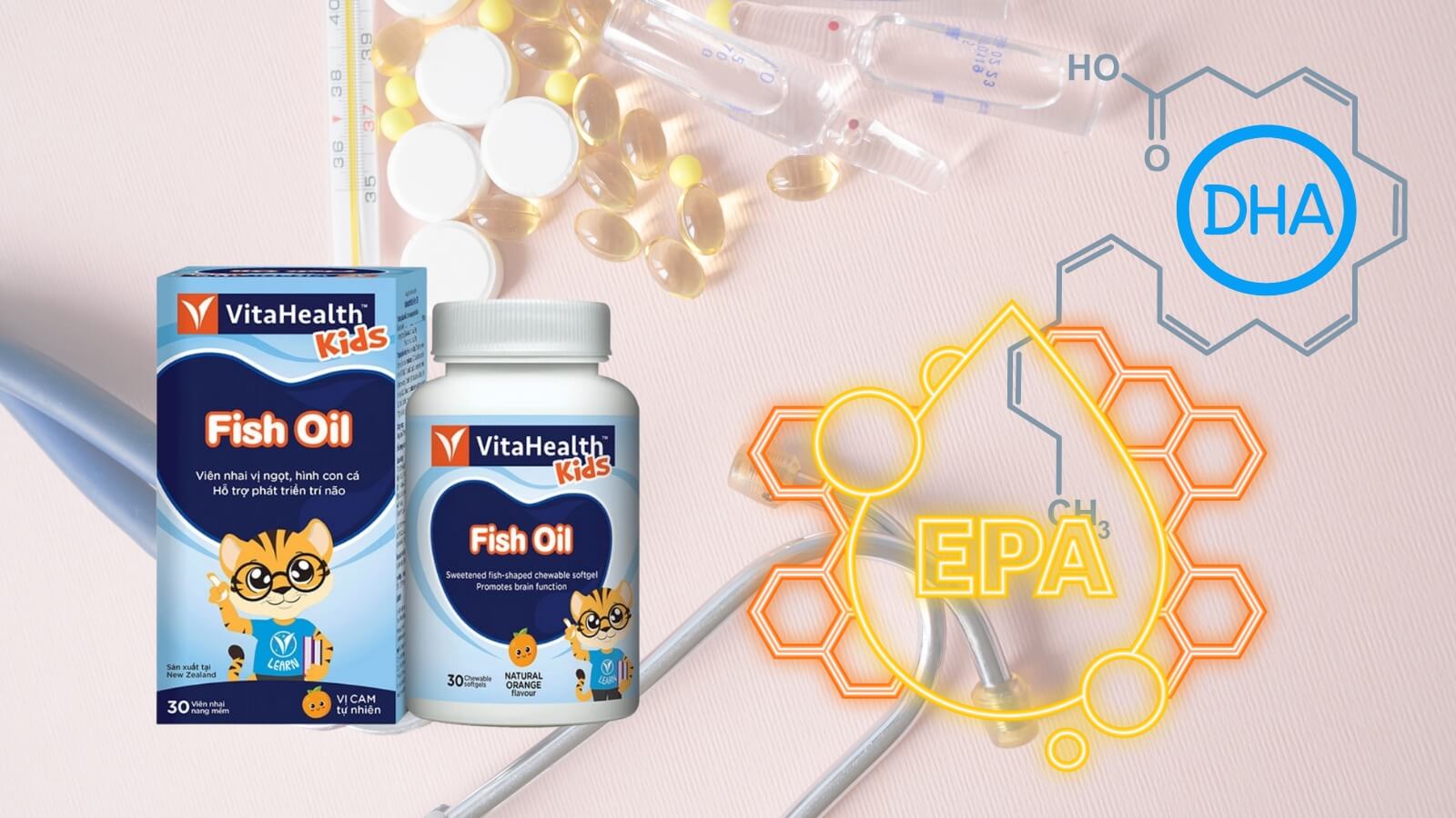 Kids Fish Oil VitaHealth 30 viên cung cấp DHA và EPA