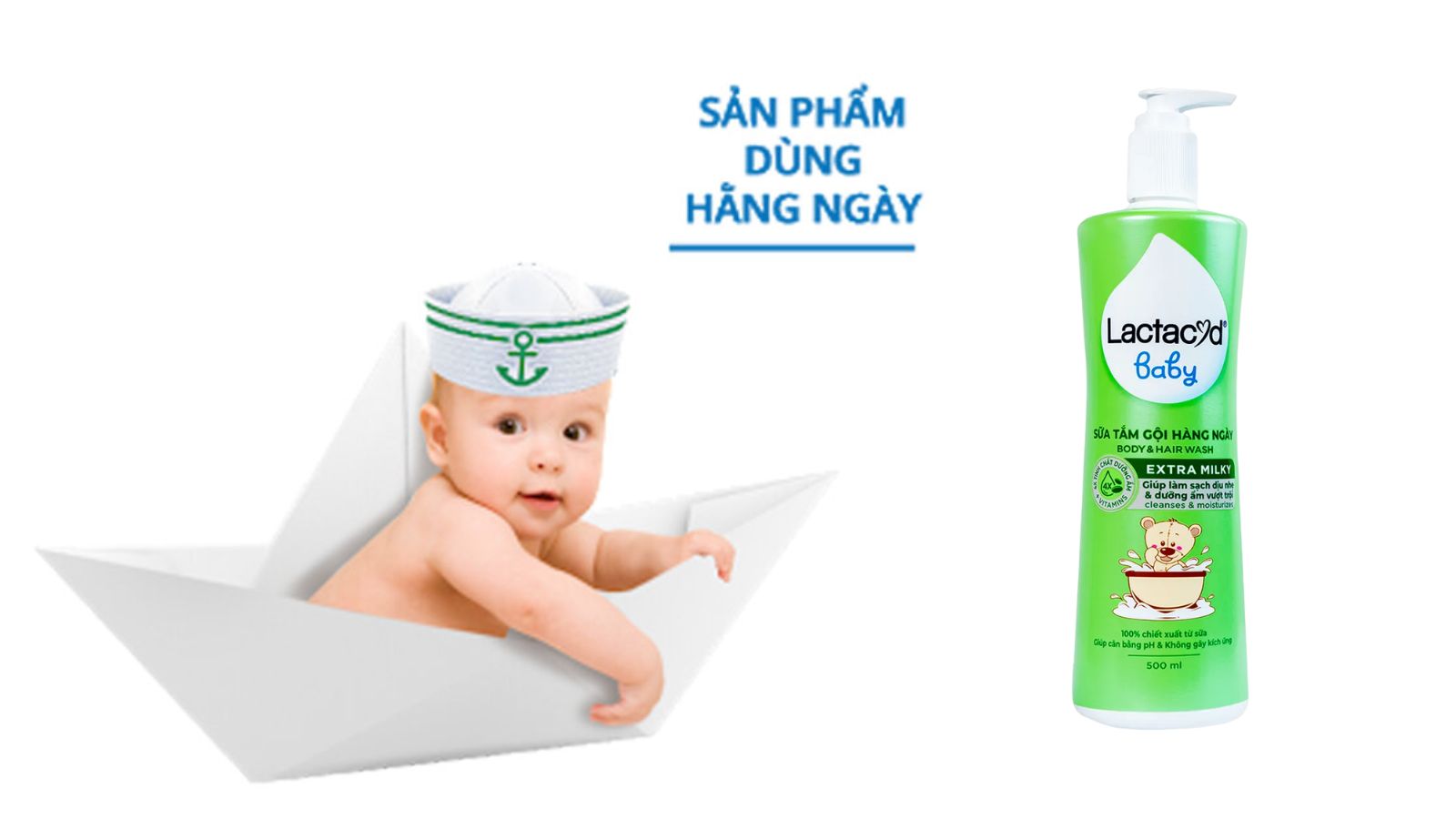 Sữa tắm gội trẻ em Lactacyd Milky 500ml bảo vệ làn da và tóc của trẻ