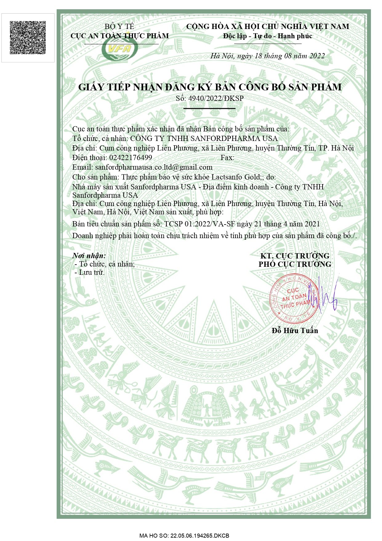 Giấy đăng kí công bố sản phẩm của Bộ Y Tế