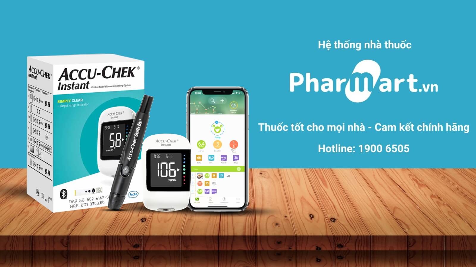 Pharmart.vn là nhà cung cấp máy đo đường huyết Accu Chek Instant chính hãng