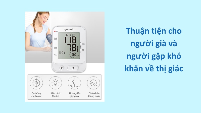 Thiết bị đo huyết áp Yuwell YE670D thuận tiện cho người cao tuổi và người thị lực kém