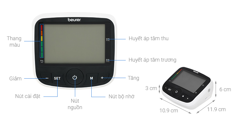 Kích thước máy đo huyết áp bắp tay Beurer BM40
