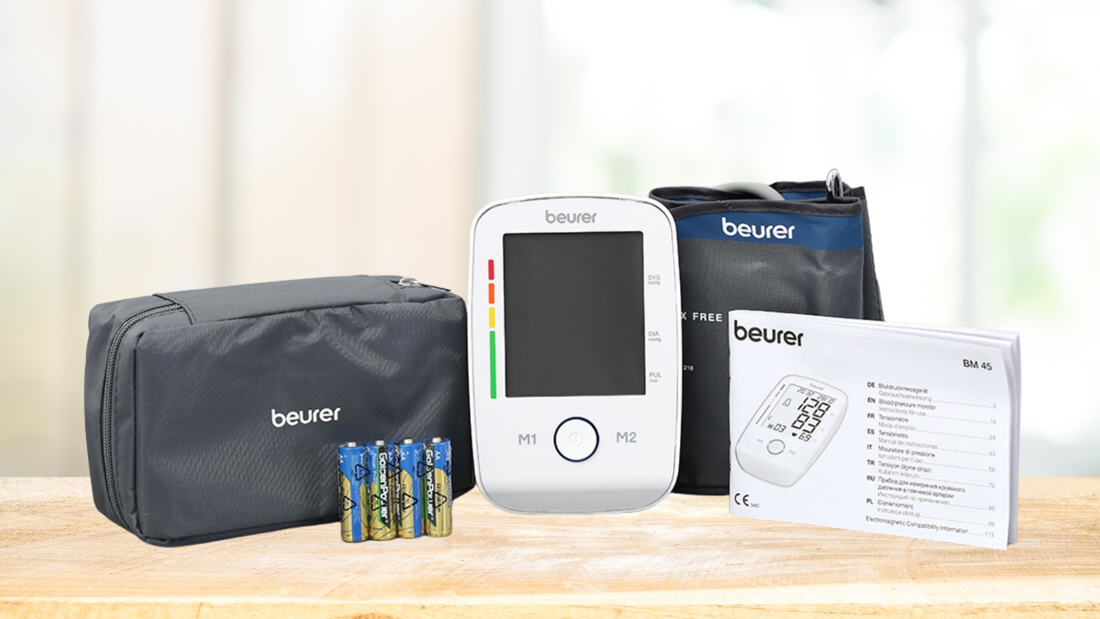 Bộ sản phẩm máy đo huyết áp bắp tay Beurer BM45