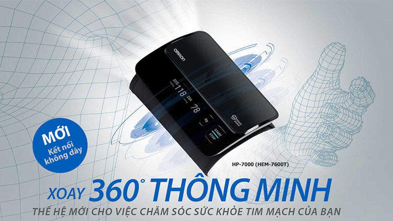 Vòng bít máy đo huyết áp bắp tay Omron HEM-7600T xoay 360 độ thông minh