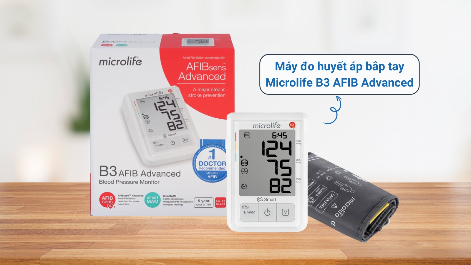 Hộp và thân máy đo huyết áp Microlife B3 AFIB Advanced
