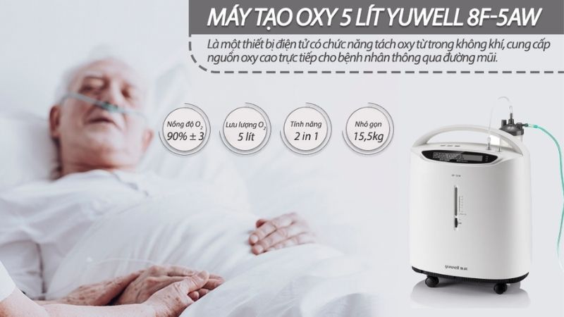 Máy tạo oxy 5 lít Yuwell 8F-5AW là sản phẩm thiết yếu giúp đáp ứng nhu cầu oxy của người bệnh.