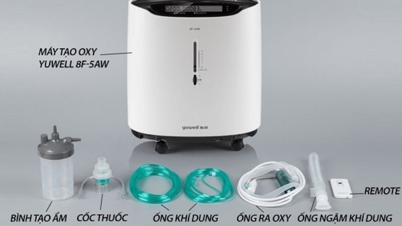 Các bộ phận đi kèm máy tạo oxy 5 lít Yuwell 8F-5AW
