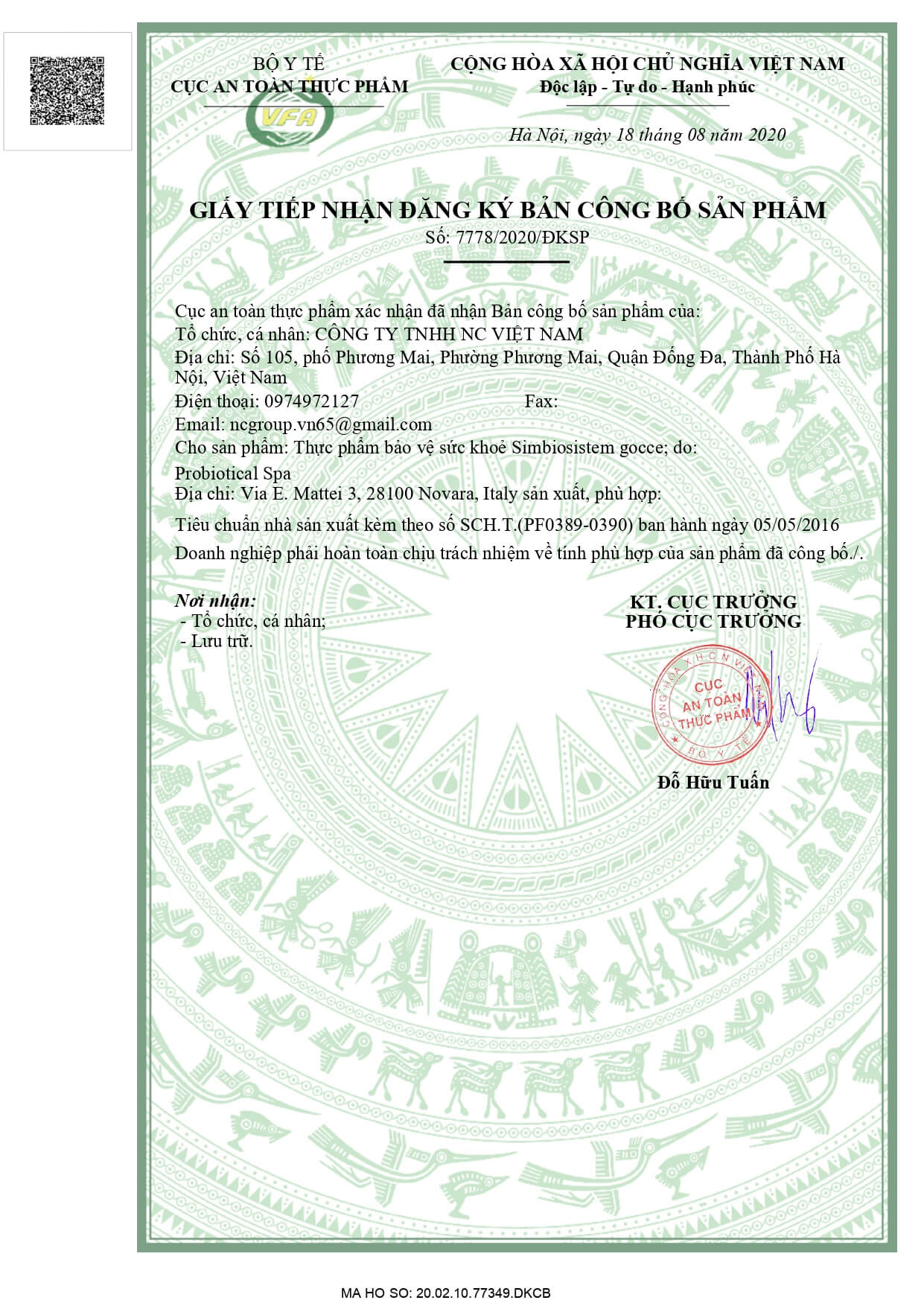 Xác nhận công bố sản phẩm từ Bộ Y Tế