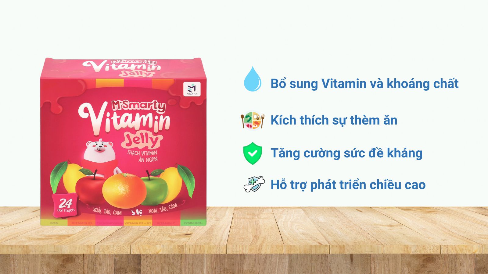 M'smarty Vitamin Jelly cung cấp gần 10 loại Vitamin và khoáng chất khác nhau