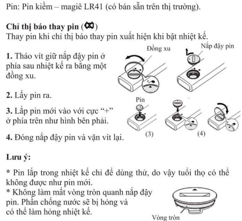 hướng dẫn thay pin Nhiệt kế điện tử Omron MC-246