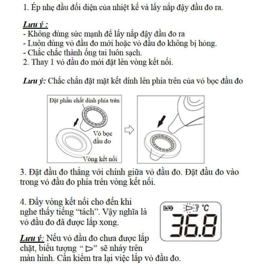 Cách lắp vỏ đầu đo Nhiệt kế đo tai Omron TH-839S