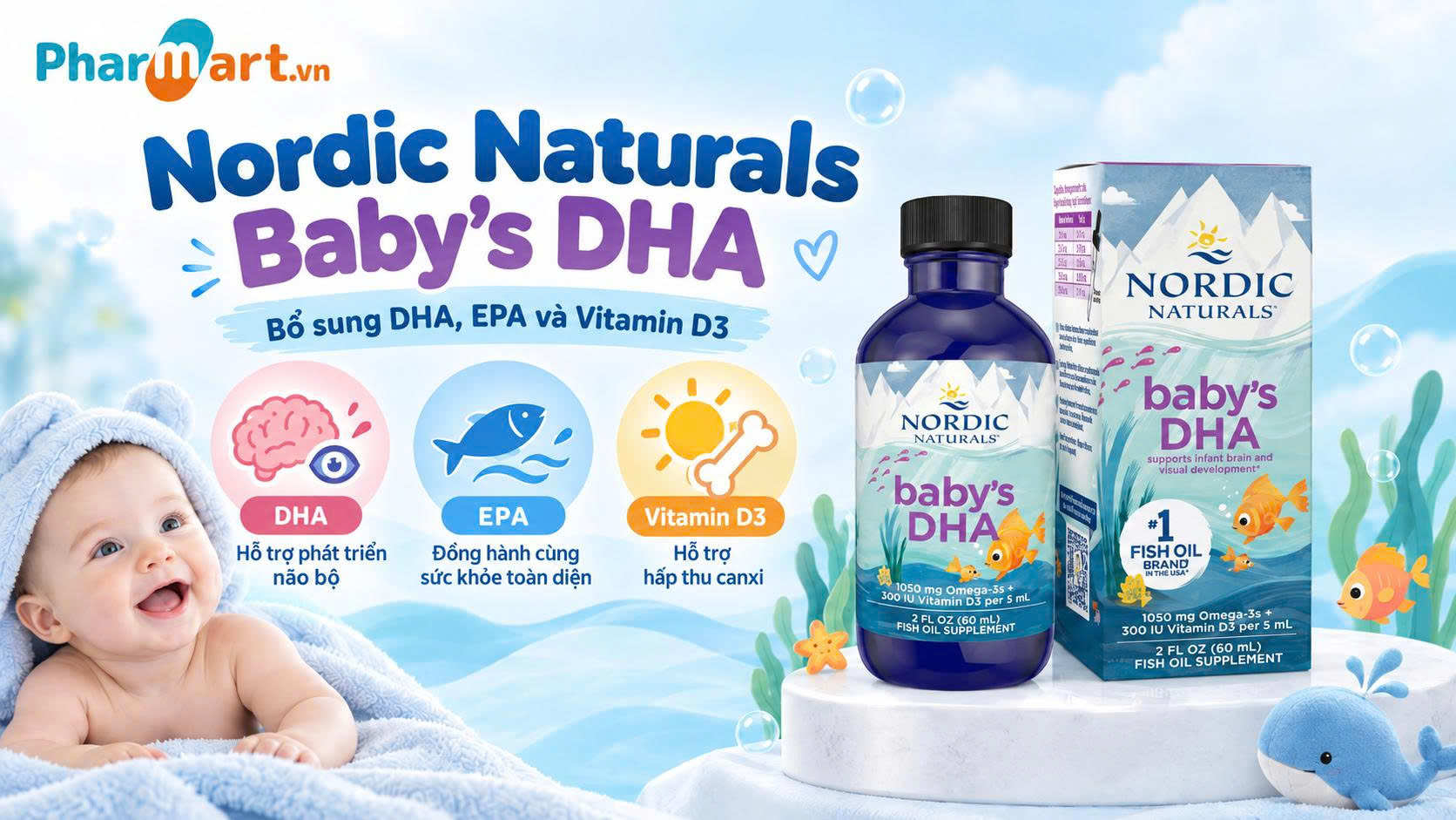 Nordic Naturals Baby’s DHA bổ sung DHA, EPA và Vitamin D3 cần thiết cho trẻ nhỏ